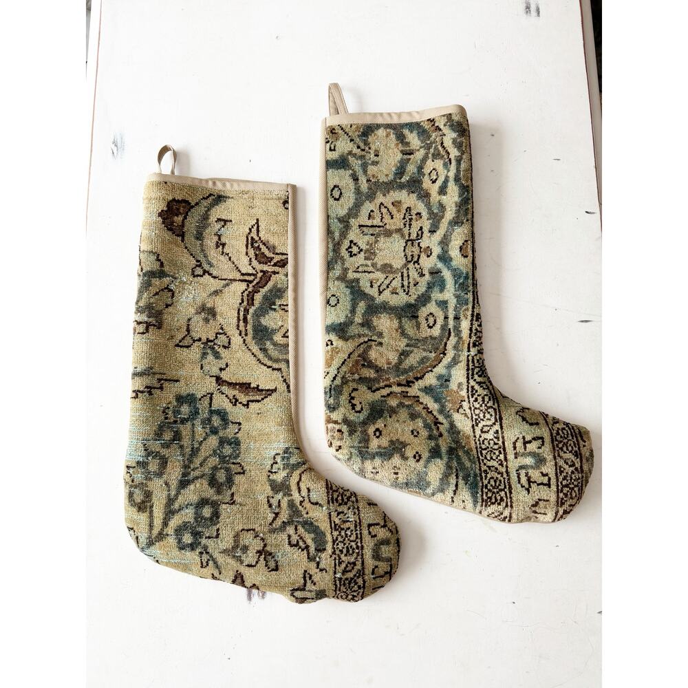 Kilim Christmas Stocking Vintage Turkish Wool Rug Stocking Ethnic Decor Green